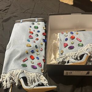 Cape Robbin Blue Denim Heels with Multicolor Gems